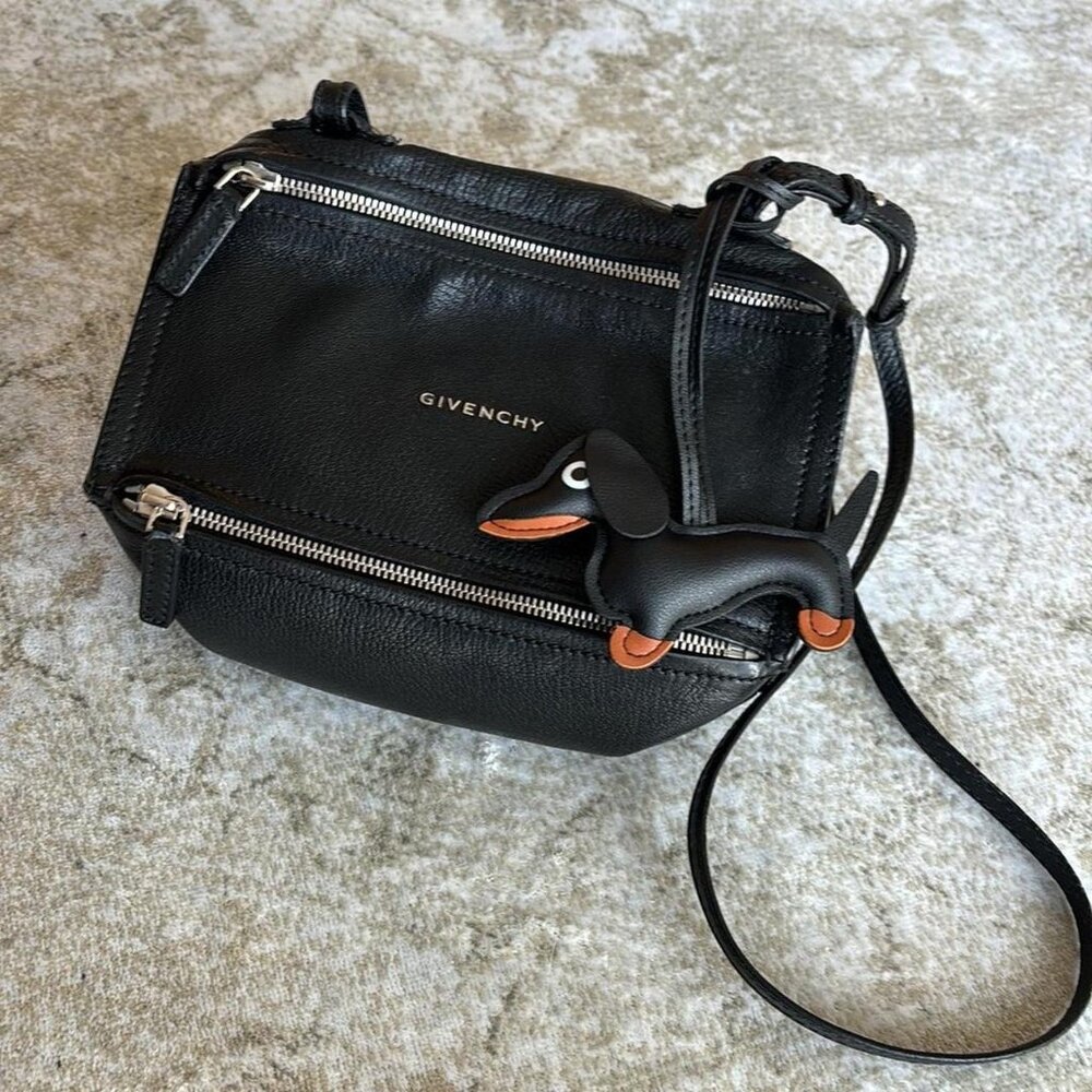 The Lola Black leather dachshund hanging keychain for bag or car